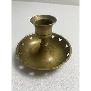 VTG Brass Made In India Heart Cut Out Candle Holder